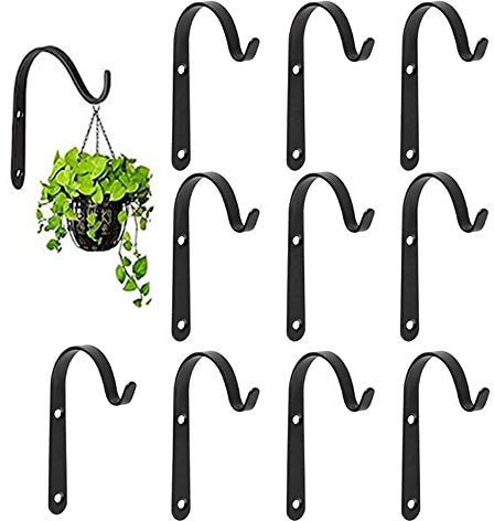 Lifreer Set of 10 Small Hanging Basket Bracket Hooks Iron Wall Hanging Hooks Curved Up Plant Hook for Hang Bird Feeders, Lanterns (2.8 * 1.6inches)