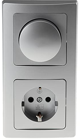 ChiliTec SteckdoseDelphi mit LED Dimmer, 2-fach Rahmen Grau Silber | für dimmbare LED-Leuchtmittel