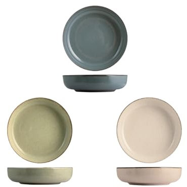 H&H Pearl - Set 4 Piatti Fondi in Porcellana | 19 cm | Design Nordico Moderno | 3 Colori Assortiti (Avorio, Blu, Verde) | Lavabili in Lavastoviglie