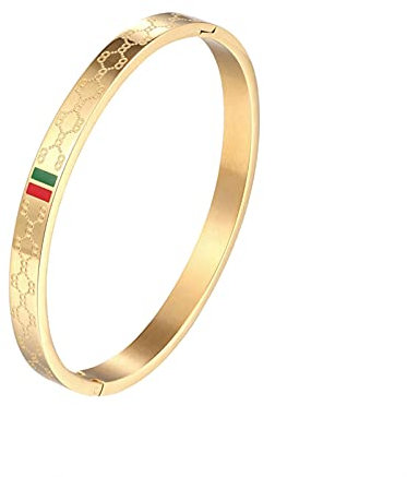 Trendy Women's Red & Green Charm Stainless Steel Gold Plated Wedding Bangle