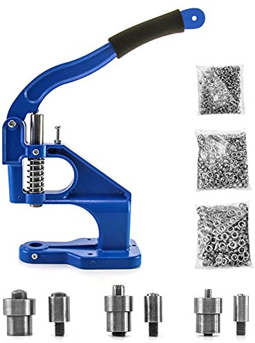 QWORK® Ösenpresse Set, Handpresse Ösenmaschine Ösenzange Set Punch Tool Kit, mit 3 Stanzformen (6/10/12 mm) und 1500 Ösen, für Stoffe Leder
