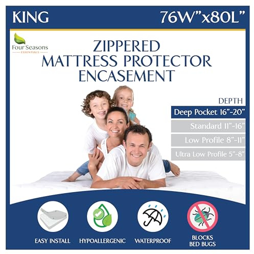 King Size Mattress Protector Waterproof Zippered Cover - Deep Pocket Fits up to 20 Depth - Hypoallergenic Premium Quality Encasement Protects Against Dust