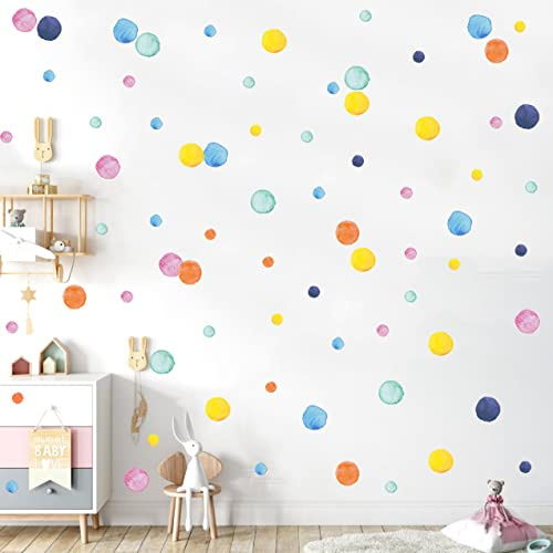 KAIRNE 246 Pezzi Punti Adesivo murale Acquerello,Punto colorati Sticker Bambini,Pois Adesivi da Parete Cameretta Bimba,DIY Rimovibili Vinile Rotondi Decalcomanie per Camera da Letto Asilo Nido Decor