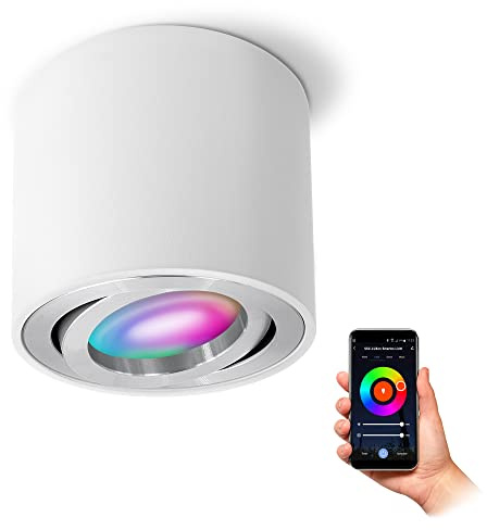 SSC-LUXon CELI-2W Aufbaustrahler schwenkbar weiß kompatibel mit Alexa, Siri & Google - Aufbauspot inkl. Smart RGB WLAN GU10 LED