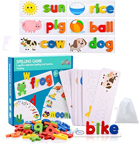 Qukir Spelling Games for 1 2 3 Year Olds, Alphabet Flash Cards Toys for 1-6 Year Old Girls Educational Toys for 2+ Year Olds Boys Kids Toys Age 2 3 4 5 6 Learning Games Spelling Words Matching Letter