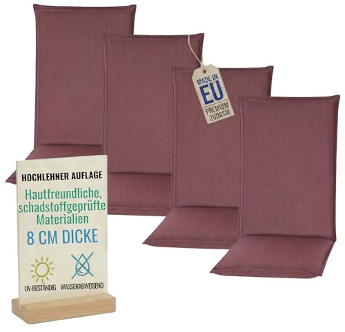 Pillows24 Hochlehner Auflagen 4er Set 120x50x8cm, Wasserabweisend & UV-fest