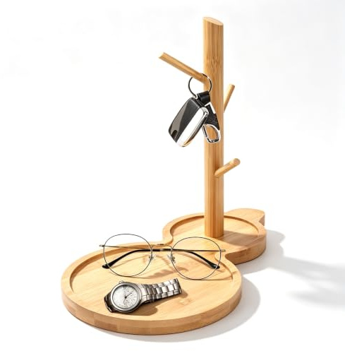 Cyrank Schlüsselablage aus Holz für Eingangstisch, Schlüsselschale, Schmuckschale, Schlüsselablage Flur, kleiner Holzringhalter, Parfümablage, Schmuckständer, Organizer für Armbänder, Uhren, Telefon