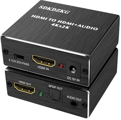 SDKDZKG 4K x 2K HDMI Audio Convertisseur Adaptateur, HDMI vers HDMI Audio et Optique TOSLINK SPDIF Audio Optique Extractor Splitter avec 3,5 mm Stéréo Adaptateur Séparateur, Noir SDK-A78