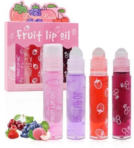 Horuili® Brillo de Labios Enrollable Transparente, Roll On Glitter con Purpurina para Niñas, Lápiz Líquido Hidratante de Larga Duración (4PCS, 8ml)