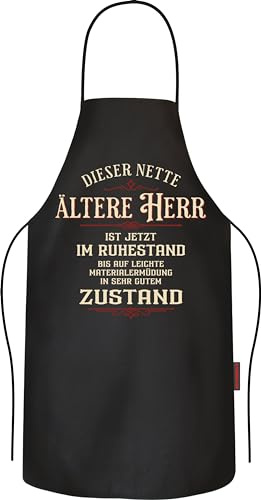 RAHMENLOS Geschenk für Männer zum Ruhestand: Dieser nette ältere Herr ist jetzt im Ruhestand - Grillschürze Kochschürze Küchenschürze Baumwolle schwarz