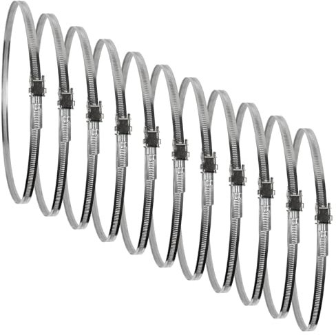 Repa Market Lot de 10 colliers de serrage réglables en acier inoxydable avec engrenage à vis sans fin - Raccords de large diamètre - Fixation flexible pour tuyau d'aération de sèche-linge, tuyau en