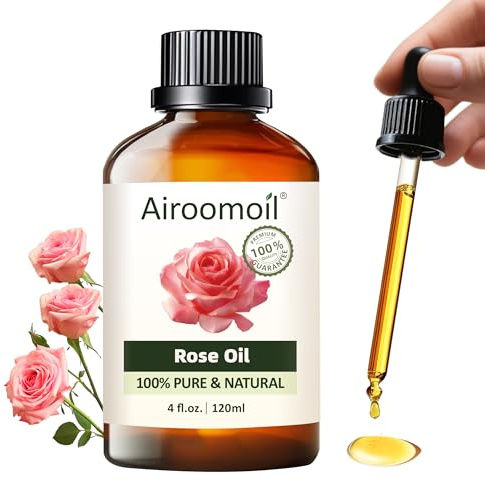 Airoomoil Reines ätherisches Rosenöl, 100% reines natürliches ätherisches Rosenöl, hochwertige ätherische Öle für Diffusoren für Zuhause, Haut, Pflegemassage, Seifenherstellung, Aromatherapie 120 ml