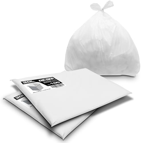 RE-GEN 30L Essential Range Medium Kitchen, Bathroom Square Bin Liners White Refuse Sacks (2 Pack, 200 Bags) Everyday, Office & Home Use | Quality Rubbish Garbage Bags 381/609 x 609mm
