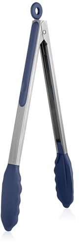 U-Taste Pince de Cuisine Silicone, Résistant à 250℃, 30cm, Bleu nuit | avec embouts en caoutchouc antiadhésif hermétiquement scellés et poignée en acier revêtue de silicone pour servir