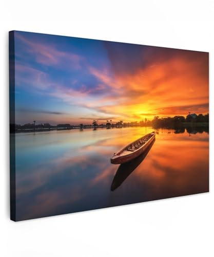 MuchoWow© Stampa Foto 90x60 cm Quadro Moderno Quadri Moderni Soggiorno Con Cornice Stampe Da Parete Camera Da Letto Matrimoniale Decorazione CanvasMare - Tramonto - Barca