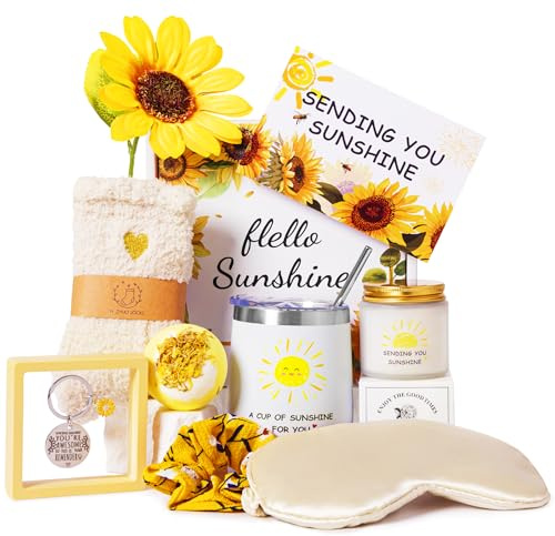 Sunflower Birthday Gifts for Women,Get Well Soon Gift Baskets Her Self Care Package Relaxation Spa Bath Gift Set Box Christmas Pamper Hamper thank you retirement teachers Friends Sisters Wife Mum