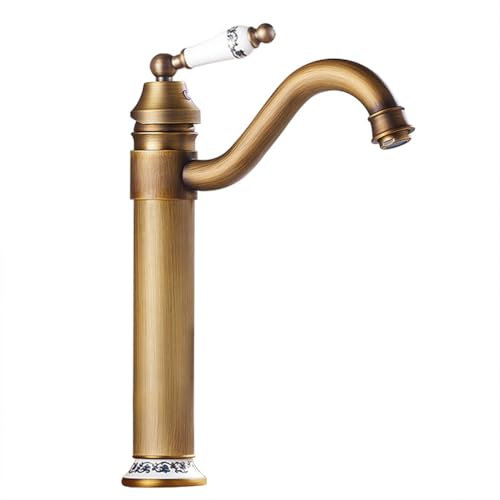 Wasserhahn Bad Waschtischarmatur Hoch Auslauf Retro Antik Stil 360° Drehbar Messing Einhebel Mischbatterie Waschbecken Armatur, Badarmatur Waschtischbatterie Badezimmer, Bronze