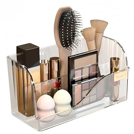 SLHEQING Make up Organizer mit 4 Fächern, Kosmetik Aufbewahrungsbox für Schminktisch Badezimmerschrank, Schminktisch Organizer für Pinsel, Lippenstift und Skincare (1)