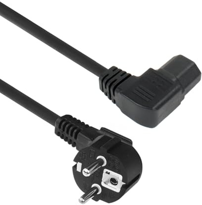 ACT C15 auf CEE7/7 Warmgerätekabel, Gewinkelt Links, 1m Schwarz – AK5346 | zum Anschließen eines Laptop-Ladegeräts an ein Stromkabel oder eine PDU mit C13-Stecker