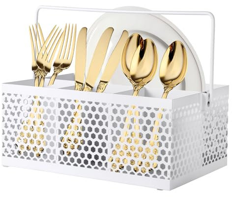 DYGZBLHT Utensilienhalter, Besteckhalter, Besteckhalter, Küchenarbeitsplatten-Organizer, Metallgitter, Weiß