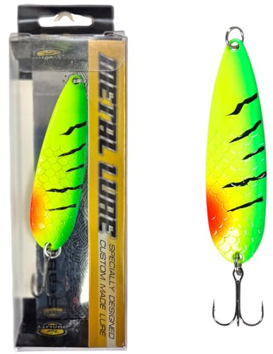 SEABUZZ Clignotant asymétrique 23,5 g/8,5 cm – Leurre de pêche pour brochet, perche, sandre, hameçon triplé, cuillère en métal, leurre dur, spinner de pêche, kit de sport – Angel Spoon – Leurre pour