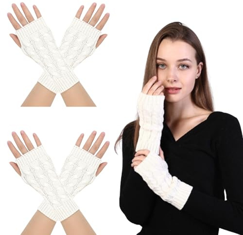 CZlinOduMMX 2 Paar Fingerlose Handschuhe für Damen, Gestrickte Armstulpen Damen, Weiche Warm Handschuhe für Winter, Winter Stretch Handschuhe Ohne Finger Arm Sleeve für Damen Und Mädchen