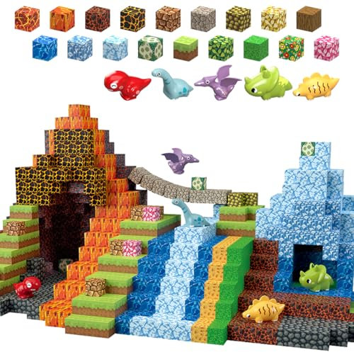 Magnetische Bausteine 205 Stück 2.5CM Dinosaurier Spielzeug Magnetic Building Blocks, Baue 3D Dinosaurier Welt Abenteuer Magnetspiel Kinderspielzeug Geschenke für Jungen Mädchen ab 3 5 6 7 9-12 Jahre
