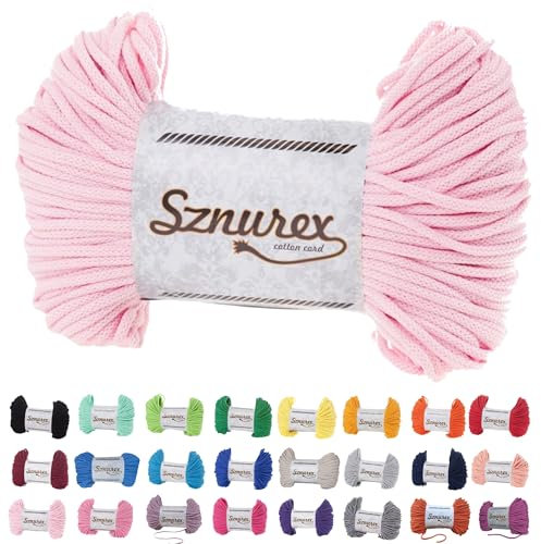 Makramee Garn 5mm x 100m Baumwollschnur Garn für Makramee-Schnur über 50 Farben Oeko-TEX Zertifiziert Baumwollkordel, Baumwollgarn mit Polyesterkern für DIY (Hellrosa, 5mm/100 Meter)