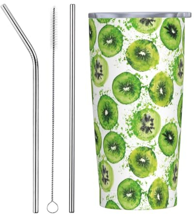 Bicchiere da 20 once con coperchio e cannuccia, kiwi verde isolato Tumbler tazze in acciaio inox, tazza da caffè personalizzata bottiglia da viaggio