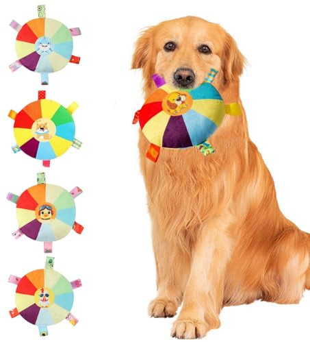 FOSDICK 4 Stück Frisbee Hund, Plüsch Hundefrisbee, Hunde Frisbee mit Glocke, Hundespielzeug Plüsch Weich, Spielzeug Hund Durchmesser 15cm, Dog Toys für Hundetraining, Werfen, Fangen & Spielen
