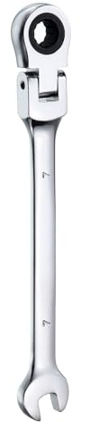 QUARKZMAN Llave de Trinquete de Cabeza Flexible 7 mm con Cabeza Giratoria de 180° Trinquete Métrico, Llaves Combinadas de 72 Dientes, Trinquete de Extremo Abierto de Acero al Cromo-Vanadio | Llave de carraca métrica combinada, acero al cromo vanadio, cabeza giratoria de 180°, para tuerca