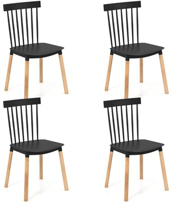 RELAX4LIFE Esszimmerstühle 4er Set, Küchenstühle mit ergonomischer Rückenlehne, Essstühle mit rutschfesten Füßen, bis 150 kg belastbar, Sitzhöhe 48cm, für Esszimmer, 51,5x48x83cm (Schwarz)
