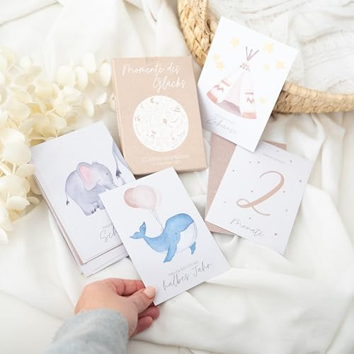 Wunderwunsch Meilensteinkarten Baby, Meilensteinkarte Schwangerschaft, Meilenstein Baby, Geburtstagskarte, Geschenk Geburt, Geschenk Taufe für Jungen und Mädchen zur Begleitung des ersten Kinderjahres