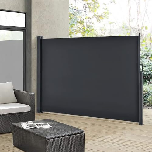 DKIEI Retractable Side Awning 4 X 1.6M, Outdoor Garden Privacy Screen Panels, Balcony Sunshade Screening Divider with UV and Rain Resistance for Garden/Patio/Pool, Dark Grey