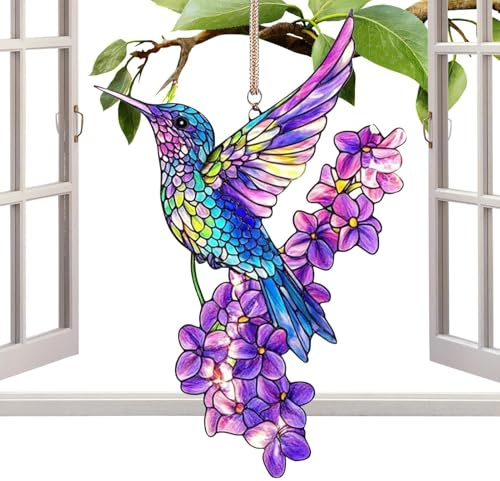 Biniveil Attrape-Soleil à Suspendre pour fenêtre - Motif Fleurs Sauvages et Oiseaux - Arc-en- - Décoration pour Jardin, Cuisine, Salon, Balcon