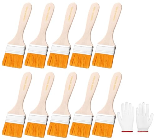 10Pcs Paint Brush Set Trim Painting Tools Soft Bristle Wood Handle With Gloves For Wall Cabinets Fence And Touching Up Dusting Brushes