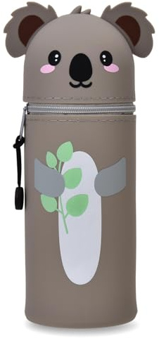 LVZONGXIN Kawaii Federmäppchen, 2-in-1 Weiche Silikontasche - Tischstifthalter, Reißverschluss, Silikon, Stiftetasche Buntstifte Marker, H 18,5 cm (Koala)