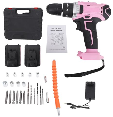Taladro Inalámbrico de 21 V, Kit de Herramientas Eléctricas 3 en 1 con Función de Destornillador Eléctrico, Par Máximo de 35 N.m y 1280 RPM, Incluye 2 Baterías y Luz LED para Uso