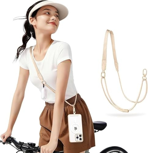 Handykette Universal Breiter Komfortgurt Verstellbar Handyband zum Umhängen Handy Kette Band Lanyard Umhängeband mit Patch Kordel für iPhone Samsung Xiaomi Schlüssel Sport Reise Outdoor Angenehm Beige