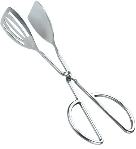 Posate da portata per insalata, forchetta in legno, pinza da servizio, pinza a forbice in acciaio, cucchiaio ergonomico con manici a forbice, fermapane da cucina per picnic, barbecue,