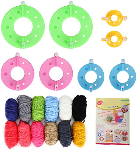 Pompom Maker Kit, DIY Wollbastelset mit 12 Farben, 4 Größen 30-90mm, Ball Maker - Kreativitätsfördernd, Einfach zu Bedienen, Für Kinder und Erwachsene