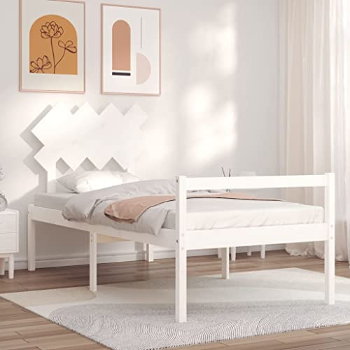 Qnhdfrt Seniorenbett 90x200 Kiefer Massiv Weiß 205,5x95,5x81 cm mit 45 cm Sitzhöhe, Stauraum unter dem Bettgestell, Solides Einzelbett für Schlafzimmer Seniorenwohnung