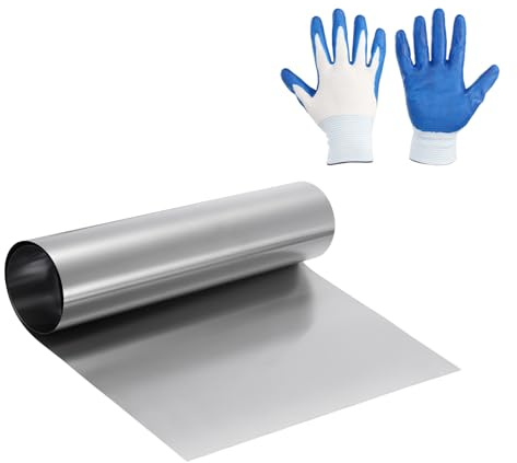 sourcing map Stainless Steel Flashing Roll, 11.8in x 3.3ft Metal Roof Panels 0.1mm Waterproof Sheet Roll with Cut Proof Gloves for House Repair, Roof Flashing, Sealing Windows Doors
