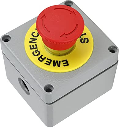 Vizni Switch Button Box, Red Sign Emergency Stop Push Button, 1 Button Emergency Stop Control Operation Box IP66 (80 * 75 * 60)