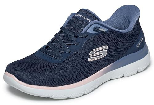 Skechers Femme Summits Sweet Skies Baskets, Navy Mesh/Synthetic/Peach Trim, 37.5 EU
