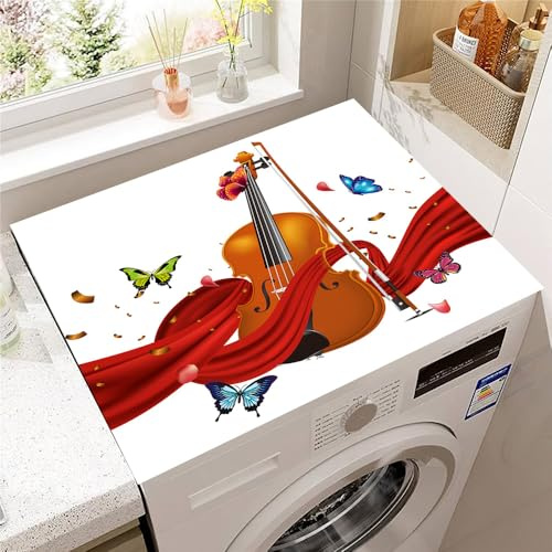 Hearda Housse Machine a Laver 3D Violon,Dessus Tapis Lave Linge Antidérapant,Housse de Protection pour Machine à Laver Top,Tapis de Protection pour Dessus Sèche-Linge (Papillon,30x40cm)