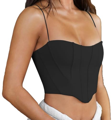 TTPSRY Canotta Donna Estiva Crop Top Sexy Senza Maniche con Scollo Quadrato Canottiera Corto Parte Y2k Tops Superiore della Canotta Casual Elegante (Nero/S)