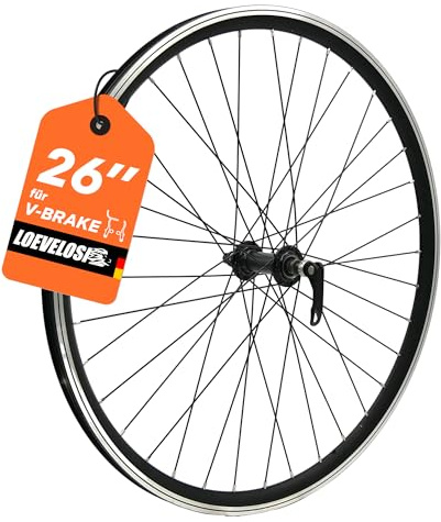 LOEVELOSI Fahrrad Vorderrad 26 Zoll MTB V-Brake Schwarz – Laufrad VR 100mm Schnellspanner 10mm Gabelaufnahme 18mm Felgenbreite 21mm Felgentiefe – Mountainbike Front Wheel