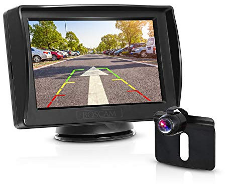 BOSCAM K3 Rückfahrkamera und Monitor Set Wired Rückfahrkamera mit Stabiler Signalübertragung, 14.4 cm/4.3 Zoll Rear View Monitor und IP68 wasserdichte Kamera für Auto, Bus, LKW, Schulbus, Anhänger