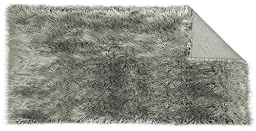 CelinaTex Plush Läufer eckig 80 x 150 cm grau hochfloriger Fellimitat Bettvorleger Kunstfell Langhaar Flurteppich